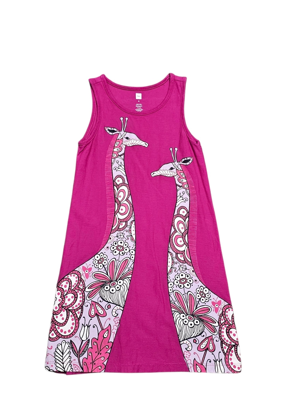 Tea Collection Girls Hot Pink Fuchsia long necks Giraffe Dress 6